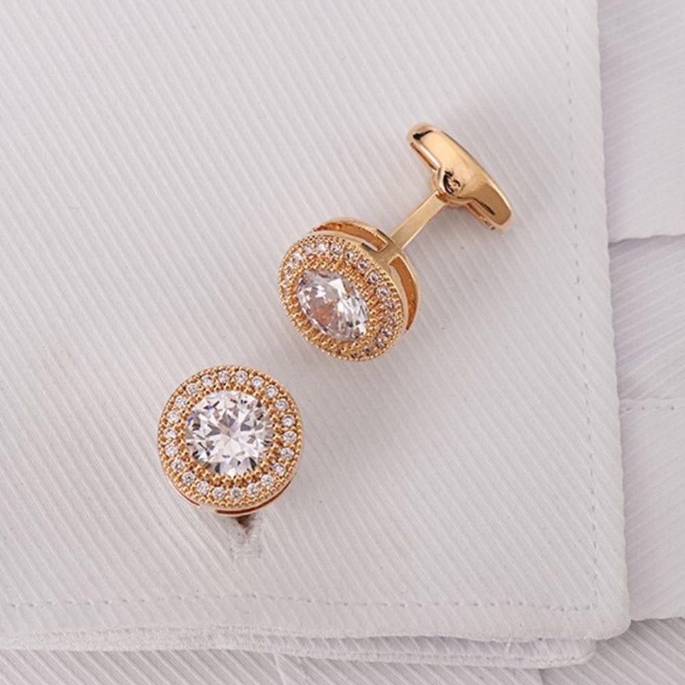 Elegant Round White Topaz Gold Cufflinks